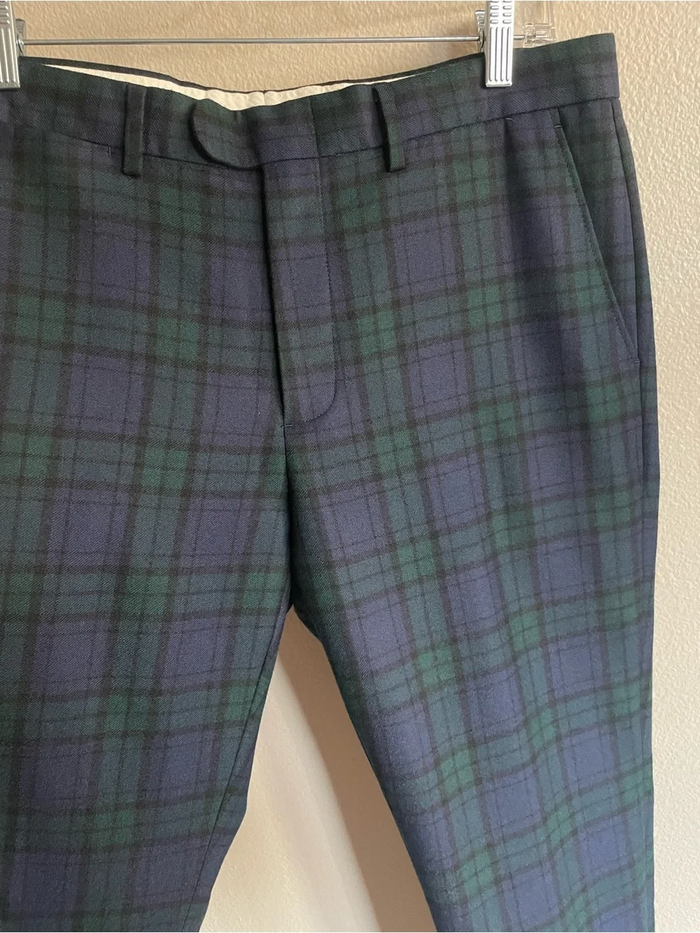 J. Crew Bowery - Navy & Green Plaid Tailored Dress Pants Wool size men’s 32/32